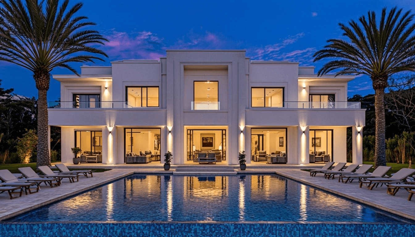 Villa de lujo con piscina infinita al atardecer en Marbella, imagen de la web de Lux Group